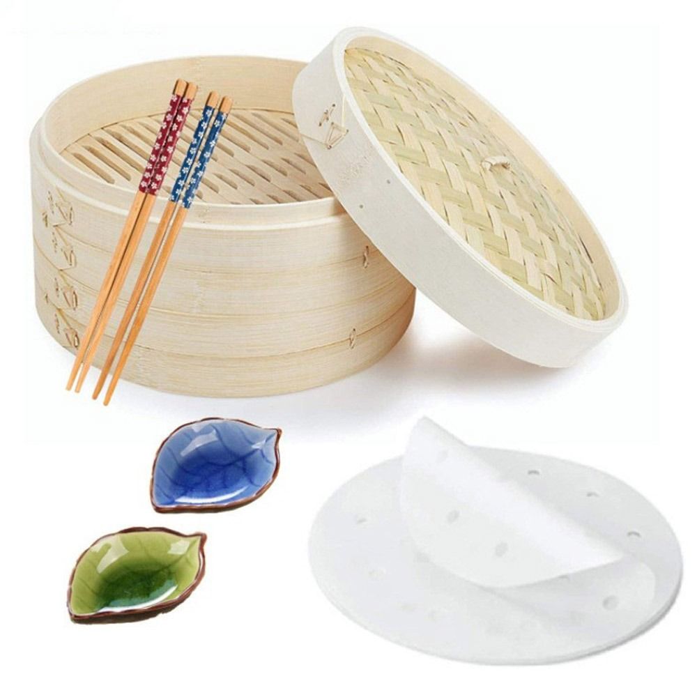 Bao Steamer Bamboo - 中華蒸し器 竹製蒸し器 点心調理用 バオバン蒸し器 野菜スナック用蓋付き蒸し籠 竹製蒸し器