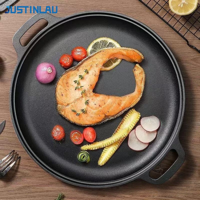 Egg Waffle Pan - JUSTINLAU ダブルイヤーフライパン 鋳鉄製卵ステーキスキレット 厚みのあるノンスティックパンケーキ グリル肉用パン ホームバーベキューツール