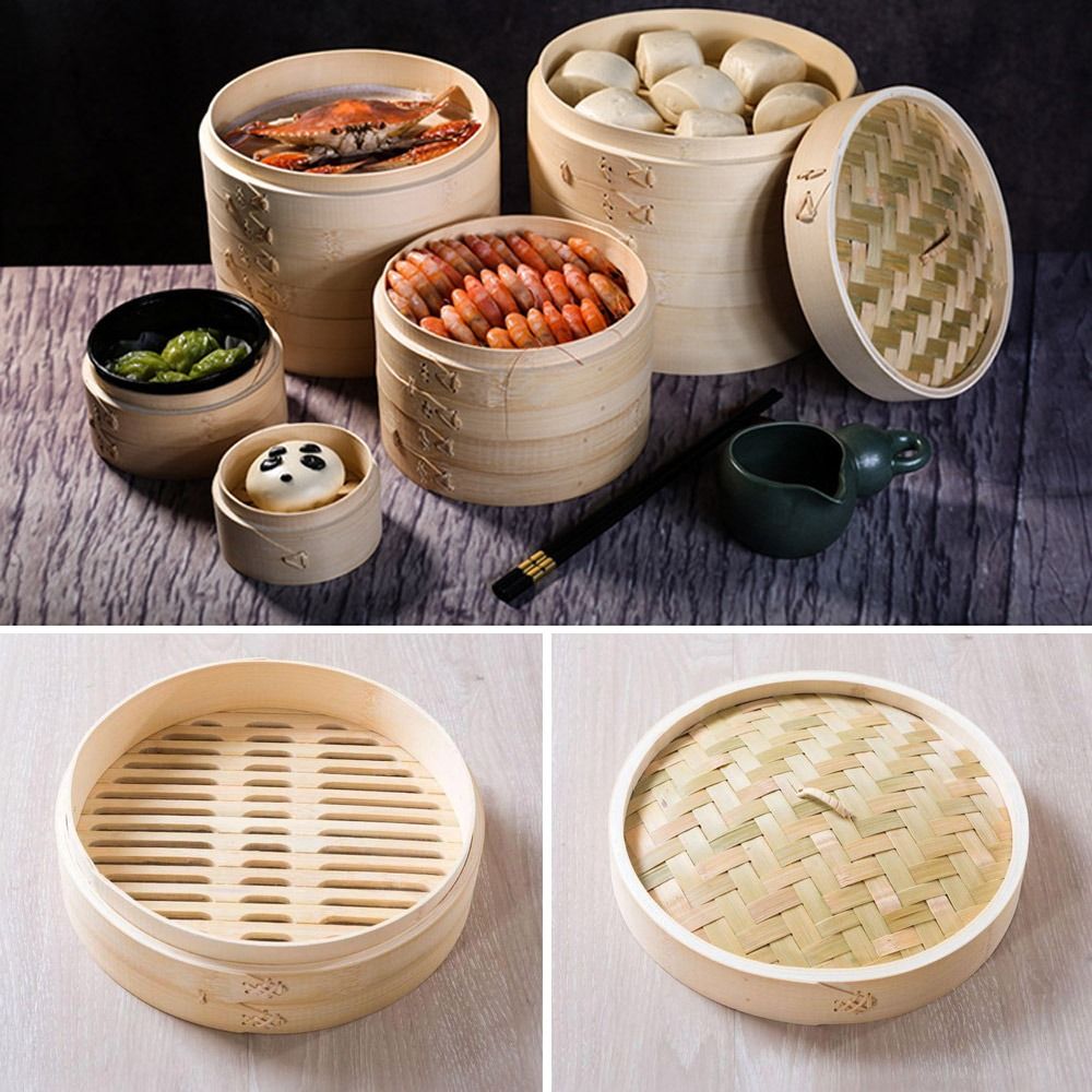Bao Steamer Bamboo - 中華蒸し器 竹製蒸し器 蓋付き 点心調理用蒸し器 餃子蒸し器 包み蒸し器