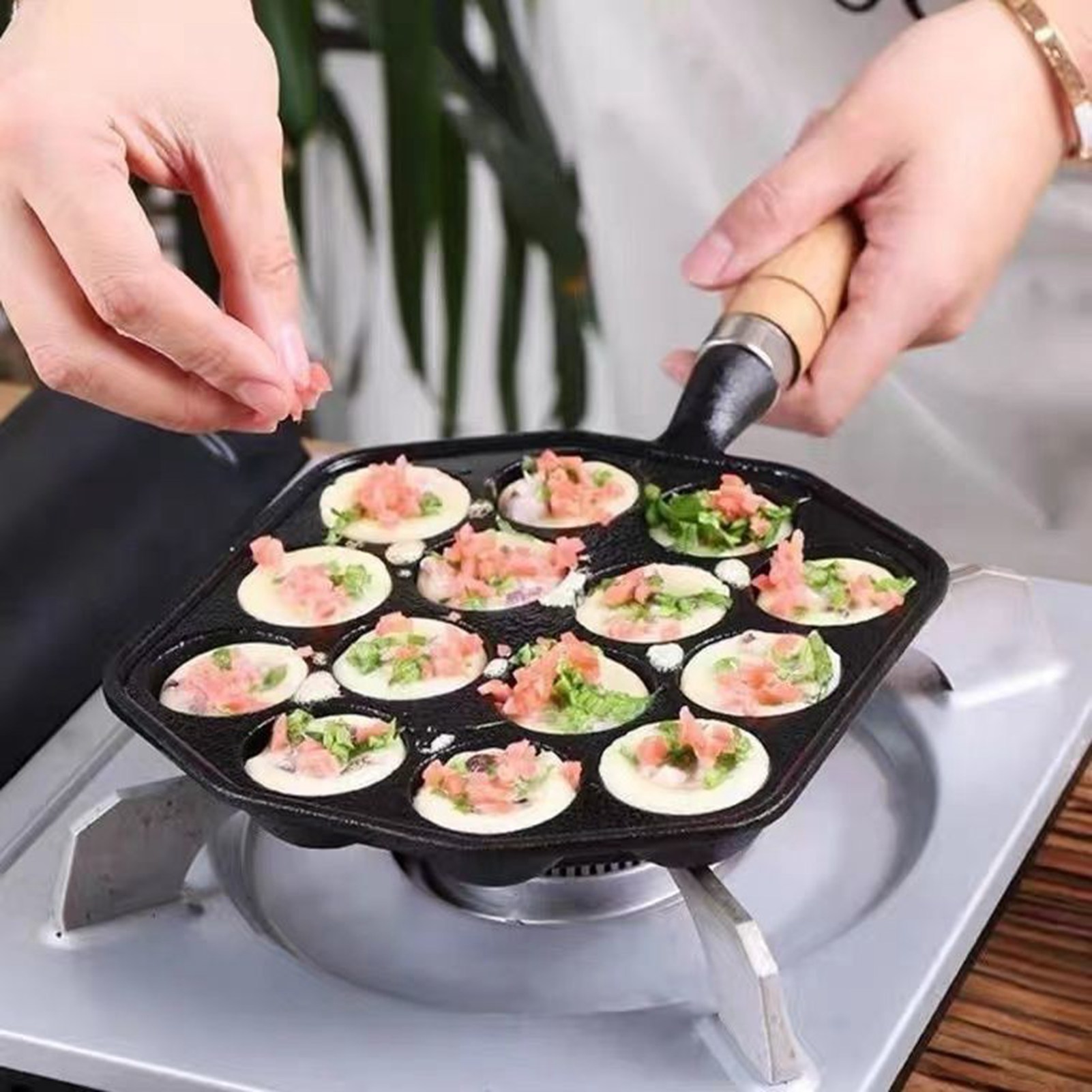 取り外し可能なハンドル付きの焦げ付き防止の鋳鉄鍋,タコ,肉用 - Egg Waffle Pan のレビューと価格