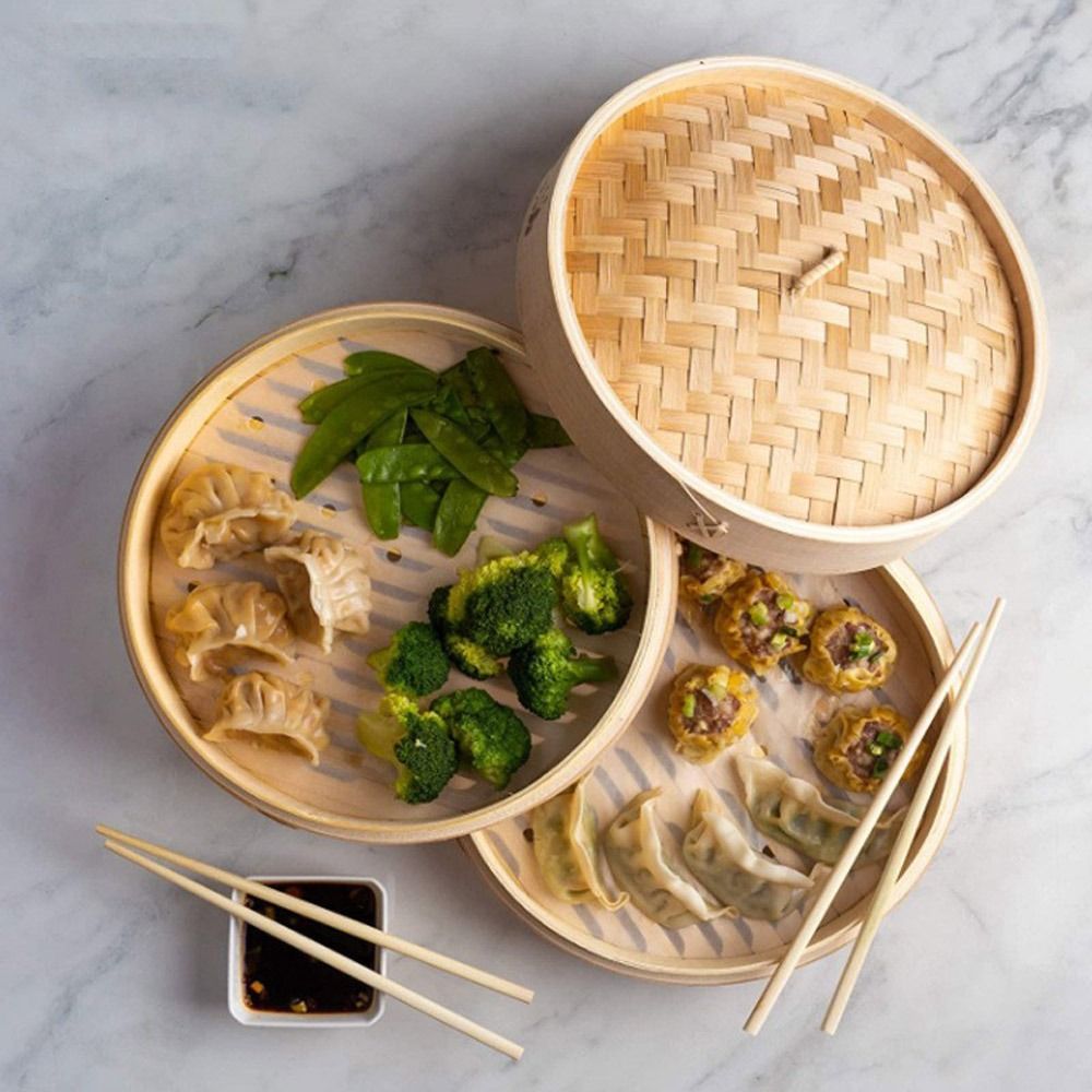 中華蒸し器、蓋付き竹製蒸し器、包子蒸し器、点心蒸し器、野菜ス - Bao Steamer Bamboo のレビューと価格