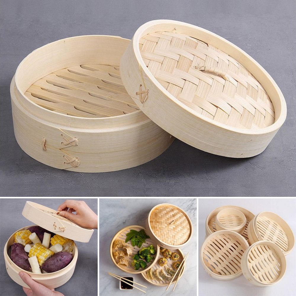 中国式蒸し器、蓋付き竹蒸し器、肉まん蒸し器、蒸しバスケット、 - Bao Steamer Bamboo のレビューと価格