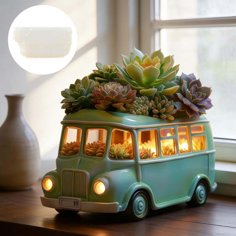 バス型多肉植物植木鉢樹脂シリコンモールド、車用収納ボックスコ - Potsticker Mold のレビューと価格